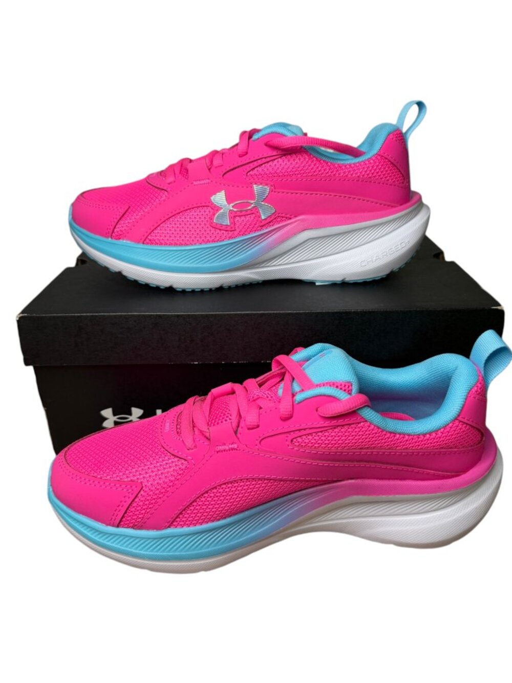 Under Armour Charged Assert 11 Girls 4.5Y Pink Rave Blue Running Shoes